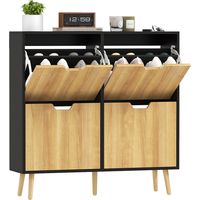 Zapatero Estrecho con 4 Cajones Abatibles y Estantes Ajustables para 16 Pares 95x26x95 cm Natural y Negro