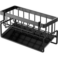 Küchenaufbewahrung und -organisation, Spülbecken-Organizer aus Kohlenstoffstahl mit automatischer Abtropfschale für Schwammhalter, Handtuchhalter, tolles Badezimmerzubehör - Schwarz.