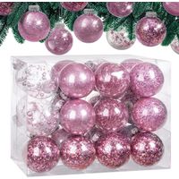 Christmas Baubles 24x Shatterproof Ornaments Transparent DIY Tree Decoration 6cm Pink (de)