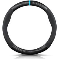 Round Shape Carbon Fibre & Microfibre PU Leather Steering Wheel Cover Non-Slip Car Steering Wheel Cover Breathable Sport Car Steering Wheel Cover for Diameter 38 cm (15 Inches) - Black Blue