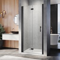 ELEGANT Shower Door Bifold Shower Enclosure Glass Reversible Folding Shower Cubicle Black Frame Wetroom 760mm