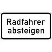 Zusatzschild 1012-32, 330x600mm Radfahrer absteigen RAL-Gütezeichen Folie RA1
