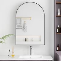 AS EASY Stylish Arched Mirror Cabinet, Recessed Medicine Cabinet, Wall Cabinet with Metal Framed, Mirror and Adjustable Shelves, Mirror Cabinet with Storage for Bathroom, Living Room and Bedroom, Blac
