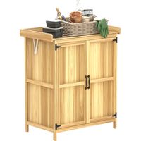 Abri de jardin, abri à outils extérieur, avec plan de travail, bois et inox, double porte, bois naturel
