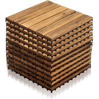 Randaco Lote de 11 baldosas de madera para terraza 6 listones, 1 m², 30 x 30 cm, baldosas encajables de madera de acacia