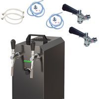 Komplett Set - Zapfanlage, Bierzapfanlage STREAM 50K mit Luftpumpe Bierkoffer, Durchlaufkühler 2-leitig Trockenkühler, bis zu 55 Liter/h - BLACK EDITION, Zapfkopf:Flach,Zapfkopf 2:KeyKeg