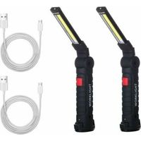 2 X Lampe De Travail Cob Baladeuse Led Rechargeable Lampe Atelier Cob Torche Lampe De Poche Lampe De Travail Baladeuse Led Avec Base Magnétique Lampe D'Inspection Pour Randonnée, Camping