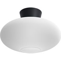 BulloXL Plafonnier Globe Plat Noir, Verre Opale 1x E27