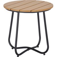 Mesa Redonda de Jardín con Diseño de Listones y Patas Ajustables para Terraza Balcón y Jardín Ø49x48 cm y Negro
