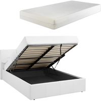 LUNA 3FT Single White Ottoman Storage Bed with Gas Lift & 25cm Thick Memory Foam Mattress