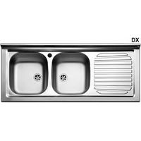 Évier en acier inoxydable 2 bacs 120 cm – Épaisseur inox 0,6 mm – Trou bonde 60 mm – Égouttoir à droite – Apell