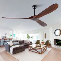 Grand ventilateur de plafond XXL 183 cm sans lumière Ventilateur en bois naturel finis noyer Moteur DC silencieux réversible hélice moderne avec télécommande