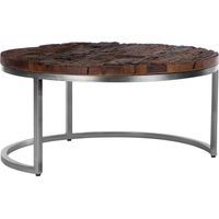 WOMO-DESIGN Couchtisch Surabaya Ø 70x35 cm, Rund, Unikat, handgefertigt, Massivholz, Akazienholz, Natur/Nickel-Finish, stabil & robust, Moderne Beistelltisch, Wohnzimmertisch Kaffeetische Sofatisch