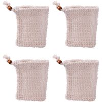 Lot de 4 sacs en filet de mousse de coton et de lin, sacs à cordon suspendus pour salle de bain