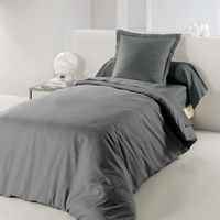 Douceur D'Intérieur – Housse de couette 1 personne 140 x 200 cm – 100% coton – 57 fils/cm² – Gris foncé uni – Fente passe main et finitions boutonnières