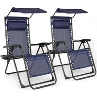 BIRCHTREE Set of 2 Sun Recliner with Canopy SR06 Blue