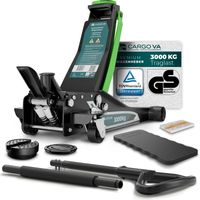 CargoVA Cric Hydraulique 3T MAX Plat 75mm – Certifié TÜV, Pédale, Double Piston, Cric Rouleur Professionnel pour SUV & Voiture, Set Complet