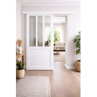 Puerta corredera de taller blanca H204 x L73 cm, riel de aluminio con banda blanca para GD MENUISERIES