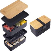 Fiambrera de doble compartimento, imitación madera, apta para microondas, gran capacidad, ideal para estudiantes y oficinistas (bolsa isotérmica no incluida).