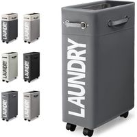 Cesto de ropa sucia plegable y delgado de 45 l con 4 ruedas, rectangular, para guardar ropa en casa (gris oscuro)