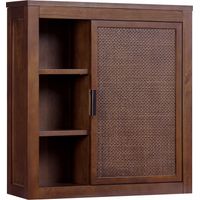 Teamson Home Hatteras Wall Cabinet with Open and Closed Storage Shelves, Contemporary Bathroom Furniture, Walnut Finish