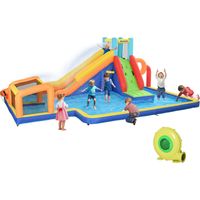 Castello Gonfiabile per Bambini 3-8 Anni con Scivolo, Parete, Porta e Canestro, in Tessuto Oxford, 590x460x220 cm