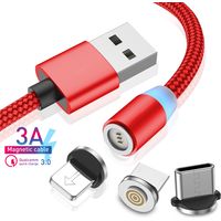 Câble de charge magnétique 3 en 1, câble USB magnétique en nylon, câble de données magnétique, câble de charge rapide pour micro USB / Type-C / tablettes / téléphones / Samsung / Huawei / Xiaomi / Son