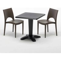 Schwarz Quadratisch Tisch und 2 Stühle Farbiges Polypropylen-Innenmastenset Grand Soleil Paris Aia - Braun