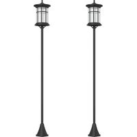 Set 2 Lampioni Solari con 6h Autonomia e Ancoraggio a Terra, in Acciaio Inox e ABS, 23.5x23.5x184 cm, Nero