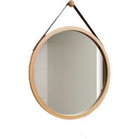Miroir de salle de bain rond mural de 30 cm, miroir décoratif avec cadre en bois et crochets, convient pour une chambre ou un dressing.