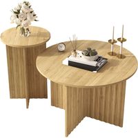 Set di 2 tavolini da caffè - piano rotondo - effetto legno - MDF + truciolato - Naturale