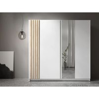 AX LIVING Kleiderschrank weiß mit Spiegel 200 cm – Beralto mit Lamellen