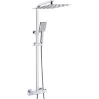 Auralum Max Sistema doccia Chrome set completo con termostato, set doccia con soffione a pioggia da 12 pollici, doccetta e asta doccia regolabile, raccordo doccia
