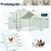 Hühnerstall 3x4m mit Sitzleiter & Sicherheitsschloss - Wasserdichte UV-Schutzplane, verstärkte 1mm Stahlrohre, rutschfeste Verbindungen - Ideal für Hühner, Tauben, Enten, Truthähne