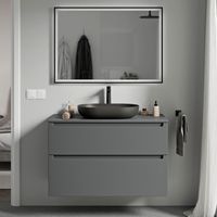 BERNSTEIN - Meuble sous vasque suspendu MDF Anthracite mat, plan vasque Anthracite mat, tiroirs pivotants - 100x46x62cm - VIREO