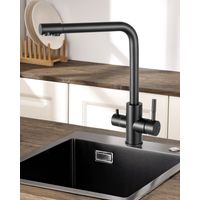 Sofetiy Max 3 Wege Wasserhahn Küche, 360°drehbar Küchenarmatur Spültischarmatur für Wasserfilter, Trinkwasserhahn mit 2 Hebel, Schwarz