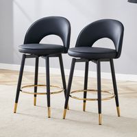 Barhocker 2er-Set 100 cm, 360° drehbar, schwarzes PU-Leder, Goldgestell, Fußstütze
