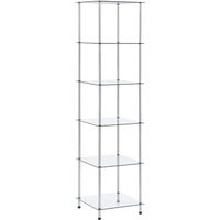 Vidaxl – Étagère 6 niveaux en verre trempé 40x40x160 cm – Structure en acier inoxydable – Pour salon, bureau ou salle de bain