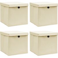 FIMEI Boîtes de rangement à couvercles 4 pcs Crème 32x32x32 cm Tissu