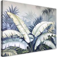 Impression sur Toile, Feuilles de palmier et de bananier sur fond gris,30x20