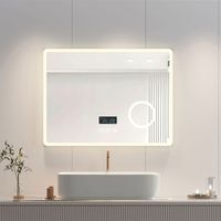 Heilmetz Espejos de Baño con Luz con 3X Lupa, Bluetooth y Antivaho Espejo Baño con Relojes, 3 Luz de Color Brillo Ajustable 80x60cm