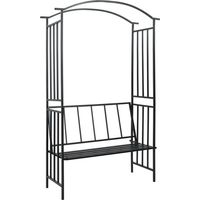 Arche de jardin avec banc, noir, 128x50x207 cm, fer forgé.