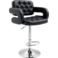PU Leather Upholstered Swivel Bar Stool, Height Adjustable with Back, Armrest, Footrest, Black