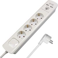 FeinTech MD000432 Ciabatta elettrica a 4 prese con caricatore USB, cavo da 1,5 m con spina piatta, 3680 W