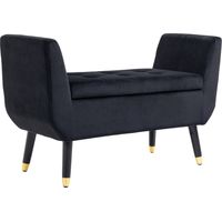 Luxus sitzbank polsterbank mit stauraum armlehnen samtartiges polyester gummiholz schwarz 107 x 42 x 65 cm 212289732