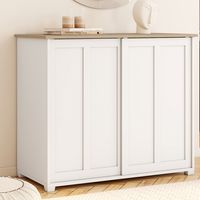 Aparador JANGO 100 cm con 2 puertas correderas blancas y encimera de madera