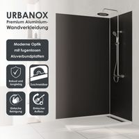 Marwell Urbanox Wandpaneel schwarz 120x210 cm – inklusive Abschlussprofile in Schwarz - fugenlose Aluverbundplatte als Duschrückwand & Küchenrückwand