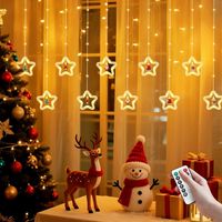 Rideau lumineux de Noël avec étoiles pour chambre à coucher, LED avec télécommande, 8 modes d'éclairage et fonction mémoire, pour Noël, Ramadan, décoration intérieure et extérieure