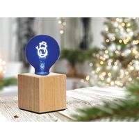 Tischlampe Würfel Holz Eiche mit Deko LED Glühbirne Schneemann, Quadrat 9cm