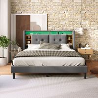 Polsterbett Doppelbett Stauraum-Kopfteil Bett mit LED-Beleuchtung Bettgestell Lattenrost aus Holz(Ohne Matratze)